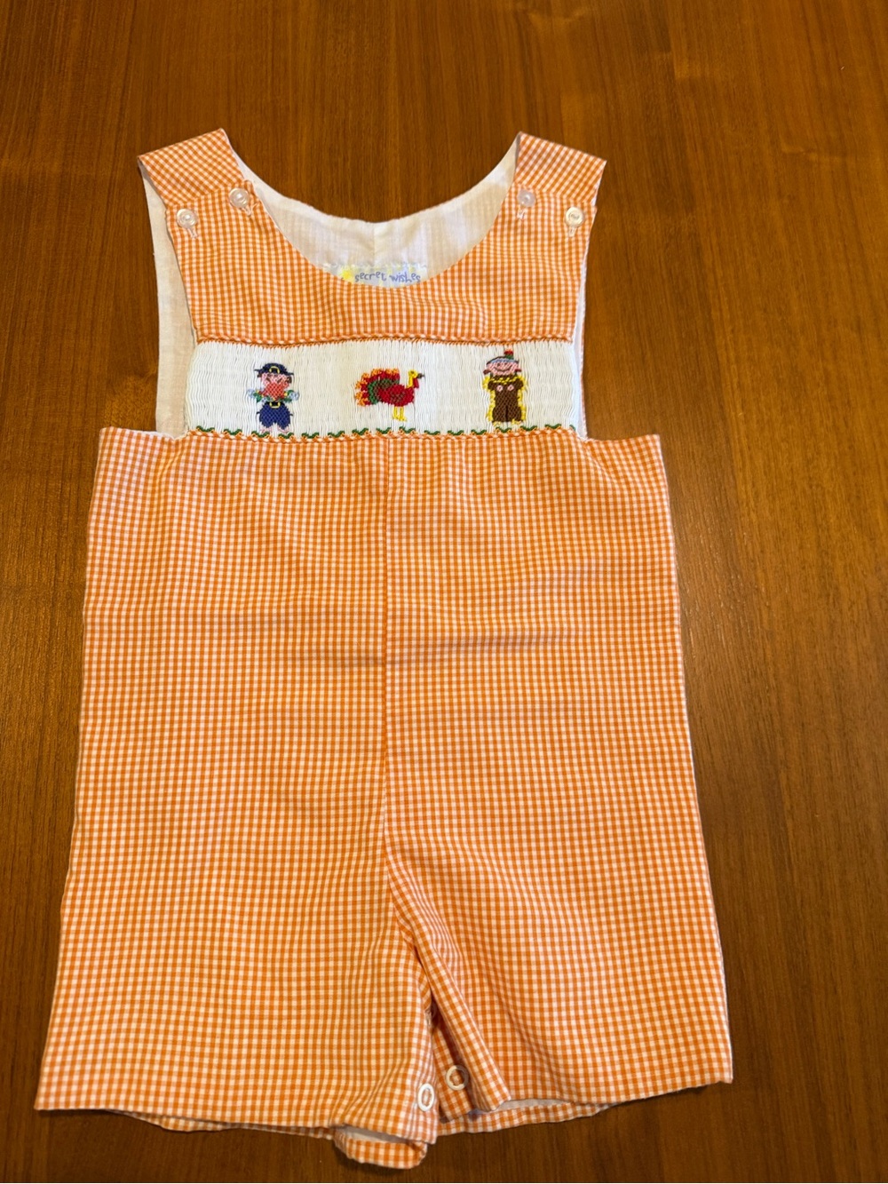 Thanksgiving Orange Gingham Smocked Romper for Kids